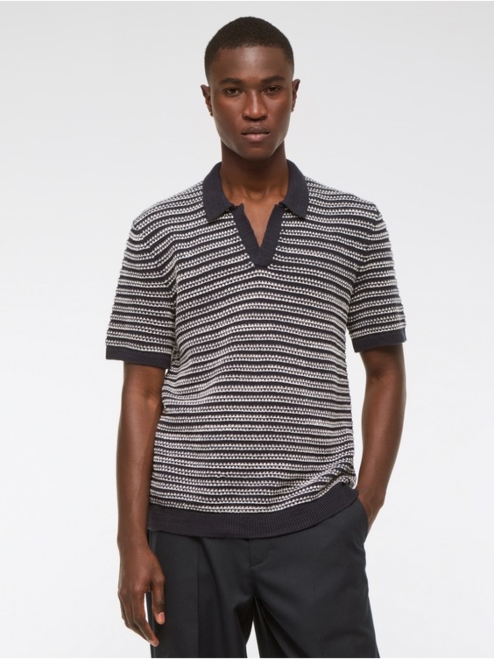 Abercrombie & Fitch Textural Striped Johnny Collar Sweater Polo Size L